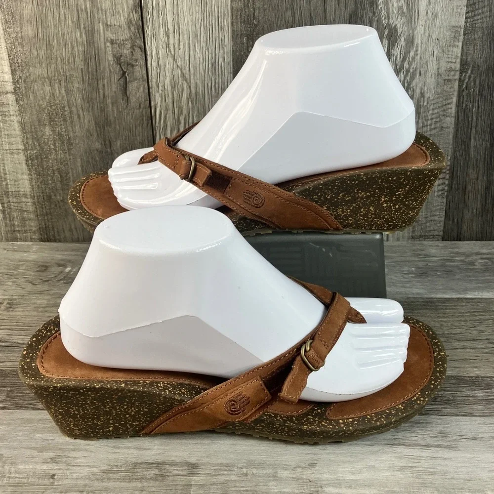 Teva Mush Mandalyn Wedge Sandals Brown Suede Cork Thong Womens 9.5 4219 F8810C
